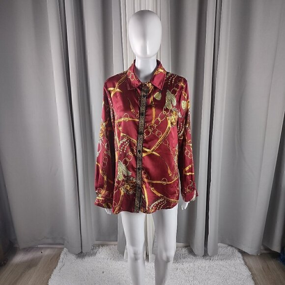 Boohoo Women's Red And Yellow Ring, Tassel Button Down Collared Blouse Size 12 - Picture 1 of 12